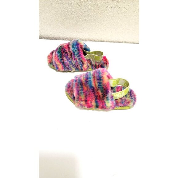 Colorful Ugg Kids Fluffy Rainbow Sandals Size 10 - Picture 1 of 9